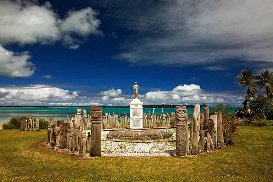A carved totem memorial to European missionaries on Isle des Pines