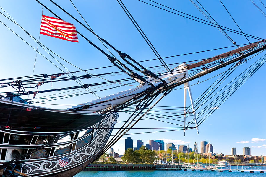 The historic USS Constitution warship sits in Boston Harbour