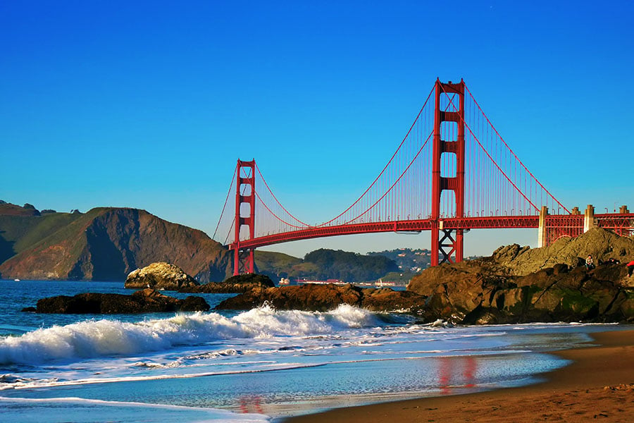 The iconic Golden Gate Bridge marks the end of your road trip