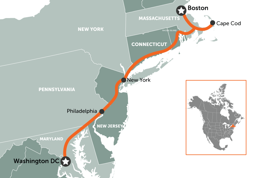East coast USA road trip: Washington to Boston | map
