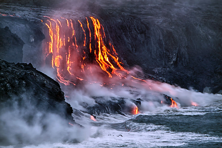 Lava flowing into the Pacific, Big island, Hawaii, USA