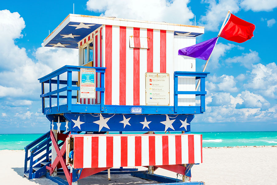 A decorative lifeguard station on Miami beach