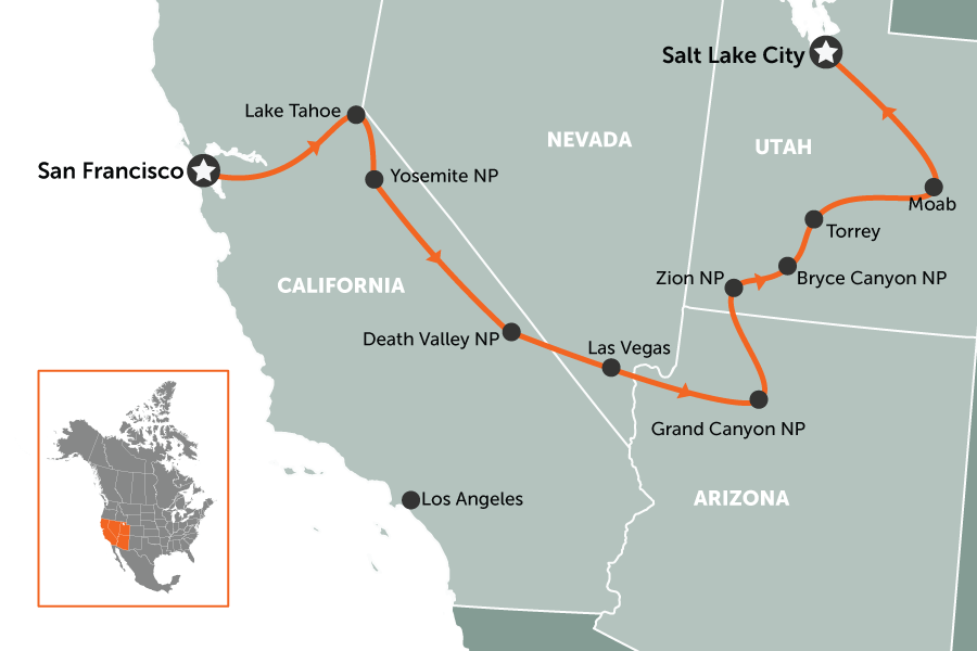 West Coast national parks self-drive | map