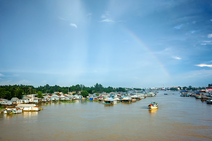 End your Mekong River cruise in the colourful town of Chau Doc